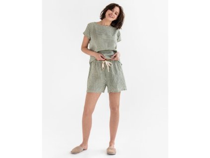 Ľanový pyžamový set Luni in Forest green gingham