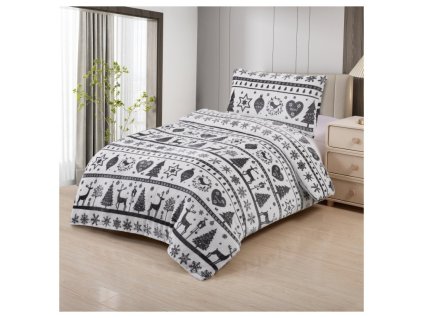 Obliečky mikroplyš-VIANOCE ŠEDOBIELE 140x200,70x90cm