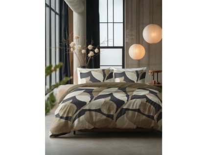 Bavlnené obliečky Grafická záhrada antracit 200x200/220 x 60x70cm