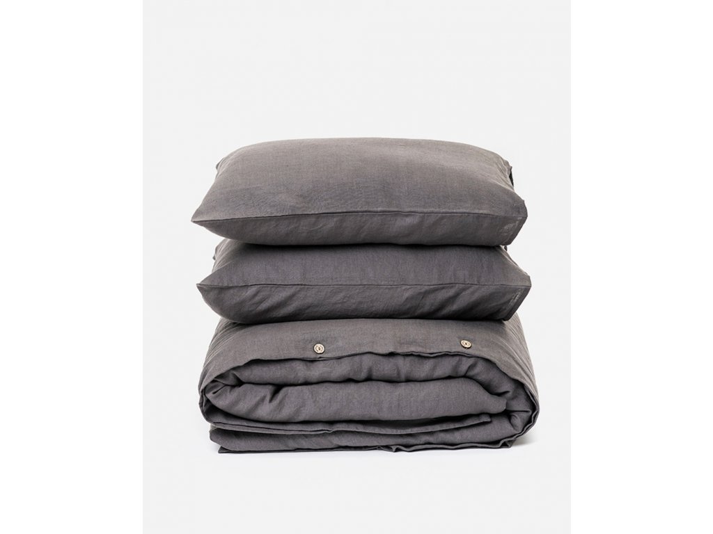 Ľanové obliečky sada (3ks) Charcoal gray Veľkosť: 200x200,50x70cm