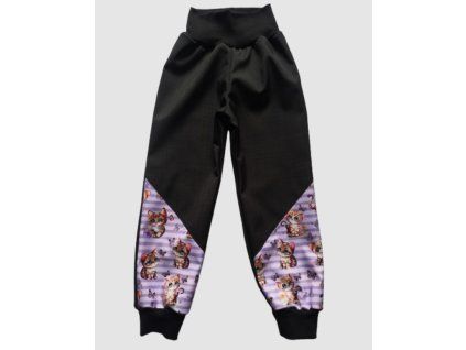 Jarní softshellové kalhoty vel.110 černá/kočky