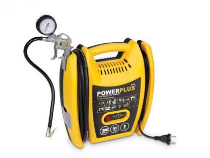Kompresor POWERPLUS 1100W + 5 ks príslušenstva, bezolejový