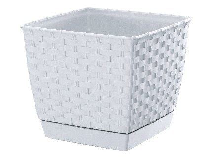 Kvetináč s miskou RATOLLA SQUARE 25 cm, biela/rattan