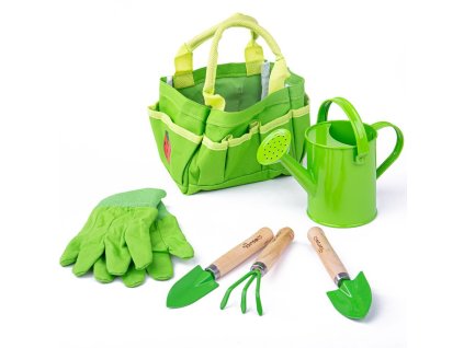 Bigjigs Toys Záhradný set náradia v plátenej taške zelený - detské