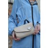 Kožená listová  / crossbody kabelka s drevom ZUZIČKA a tulipániky béžová