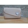 Kožená listová  / crossbody kabelka s drevom ZUZIČKA a tulipániky béžová