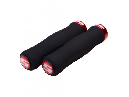 SRAM Locking gripy tvarované pěnové 129mm černé s červenou objímkou a s koncovkami řidítek