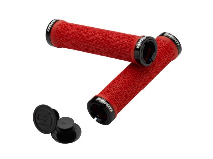 SRAM Locking gripy červené s objímkami  a s koncovkami řidítek