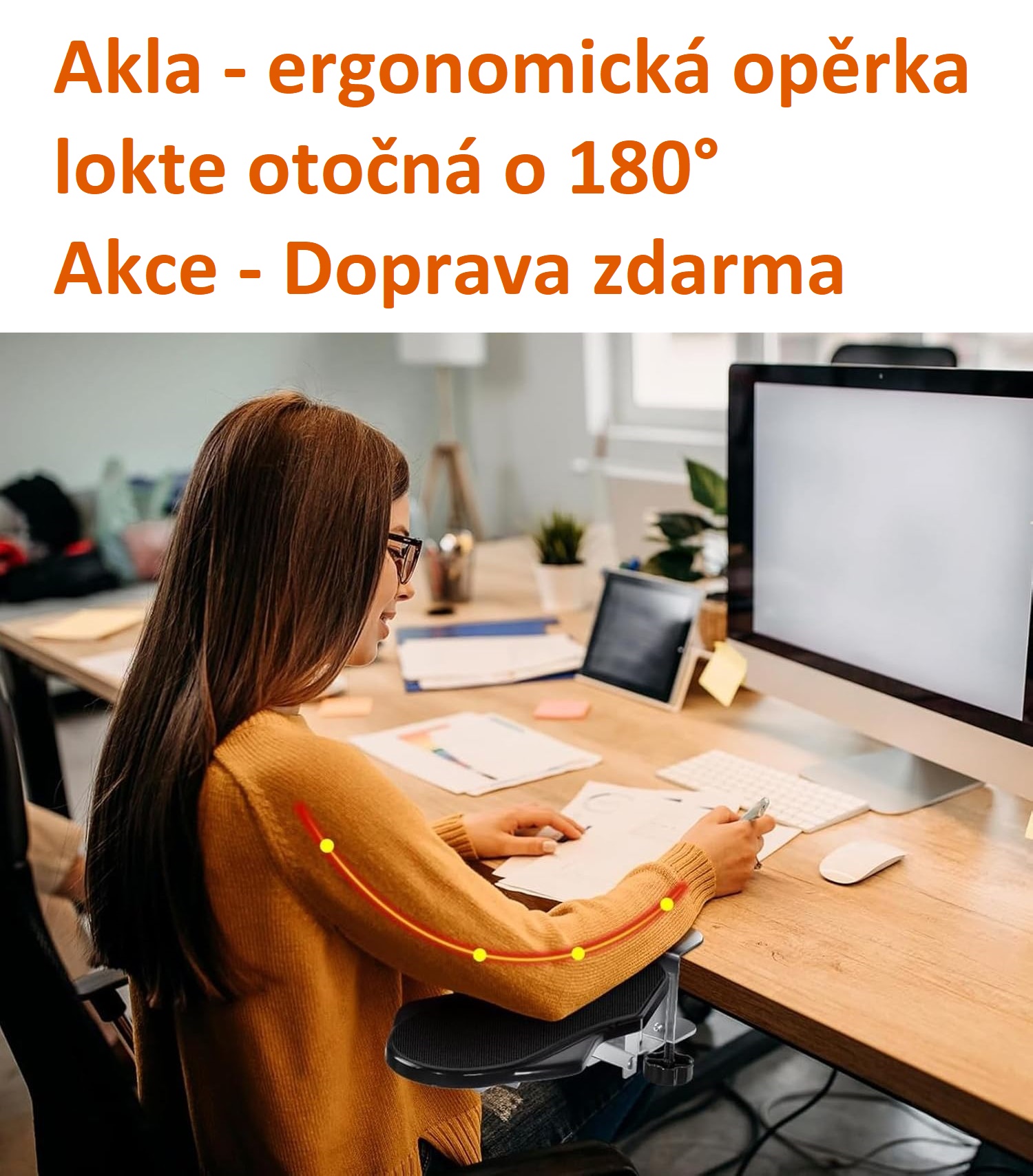 Akla - ergonomická opěrka lokte otočná o 180°