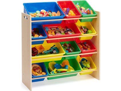 Abas dřevěný regál s 12 barevnými boxy 27,7 d x 85,3 x 79 cm 1