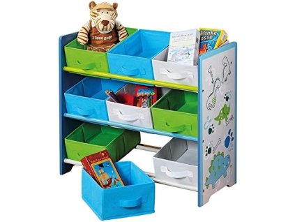 Kepa Dětský dřevěný regál s 9 úložnými boxy 66 × 59,5 × 30 cm 1
