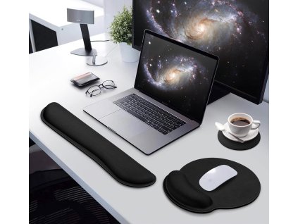 Azeka Sada 3 v 1 ergonomická podložka pod myš s gelovým polštářkem + podložka pod zápěstí z paměťové pěny + podložka na nápoje 2