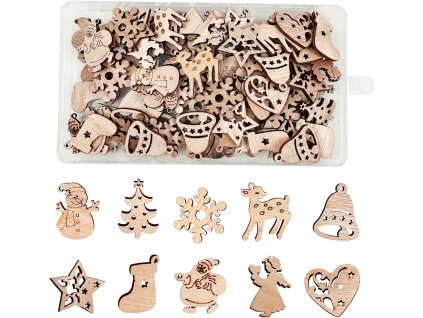 Vánoční dřevěné výřezy 100 kusů na tvoření a výzdobu 1