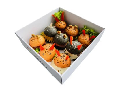 Boxík Čertovský mini burger na dětské oslavy