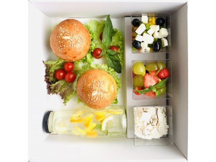 Boxík Coffee break 2x miniburger s vepřovým a hovězím masem