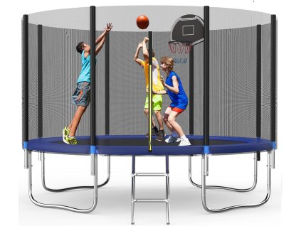 Redika Dětská venkovní trampolína pro 2 8 dětí s bezpečnostní sítí, žebříkem a basketbalovým košem 1