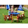 Dobi - Dětská pikniková sedací souprava z masivního dřeva - 1 lavice, 2 židle a 1 stůl