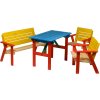 Dobi - Dětská pikniková sedací souprava z masivního dřeva - 1 lavice, 2 židle a 1 stůl