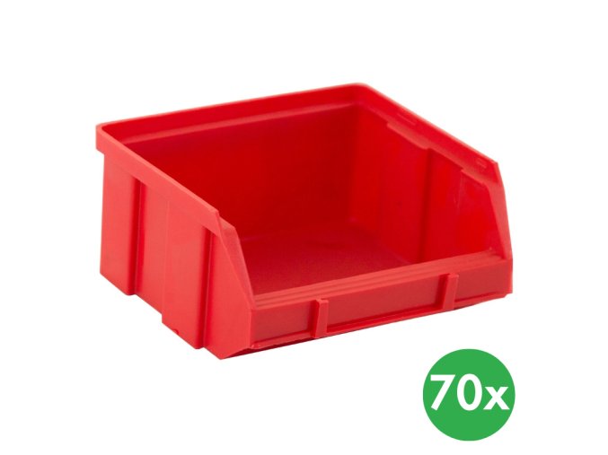 Plastové boxy BASIC, 100 x 95 x 50 mm, 70 ks, červené