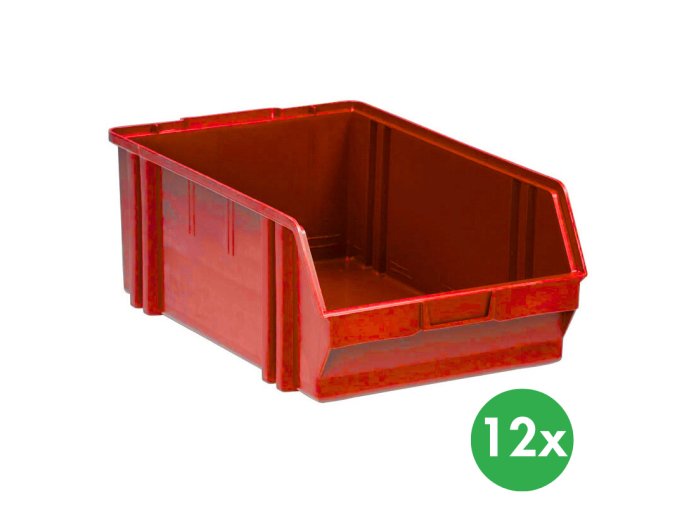 Plastové boxy BASIC, 305 x 480 x 177 mm, 12 ks, červené
