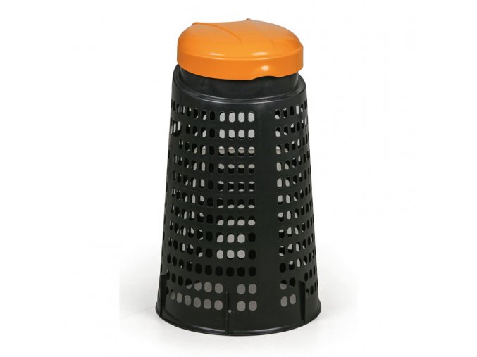 Plastový odpadkový koš na 120 L pytle, černý, oranžové víko