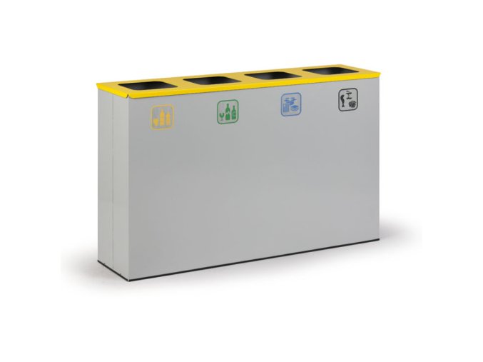 Koš na tříděný odpad 4x 50 l, stojan na odpadkové pytle, šedá/žlutá