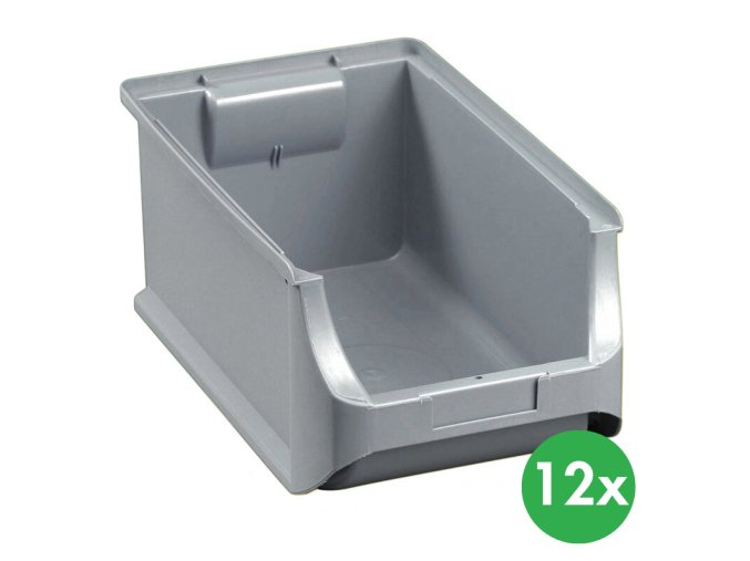 Plastové boxy PLUS 4, 205 x 355 x 150 mm, šedé, 12 ks