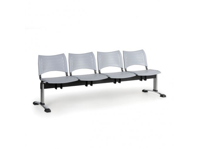 Plastová lavice do čekáren VISIO, 4-sedák, šedá, chromované nohy