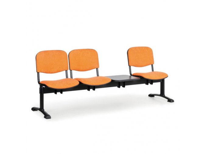 Čalouněná lavice do čekáren VIVA, 3-sedák, se stolkem, oranžová, černé nohy