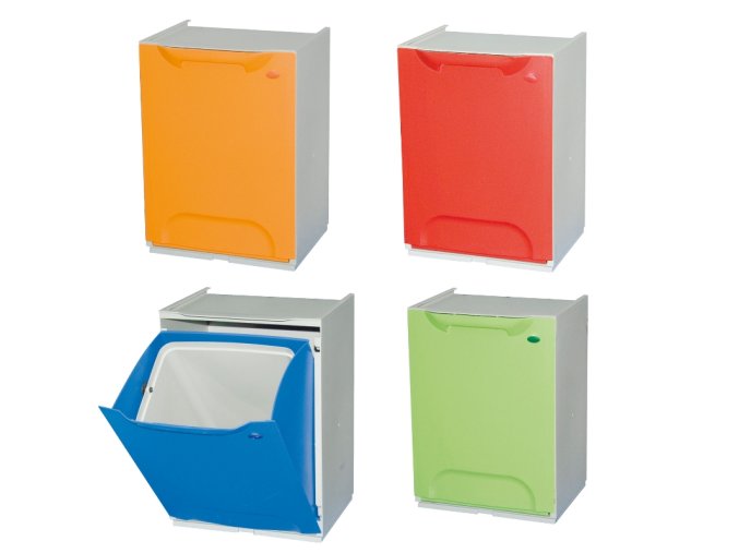 sada 4 barevnych plastovych kosu na trideny odpad 20 l 340 x 290 x 470 mm 2127