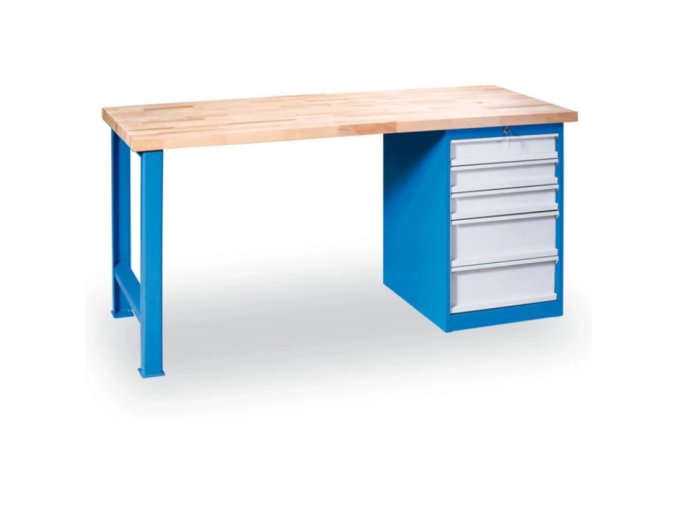 dilensky pracovni stul gd bukova sparovka pevna noha zasuvkovy dilensky box na naradi 5 zasuvek 2000 x 800 x 850 mm modra 112426