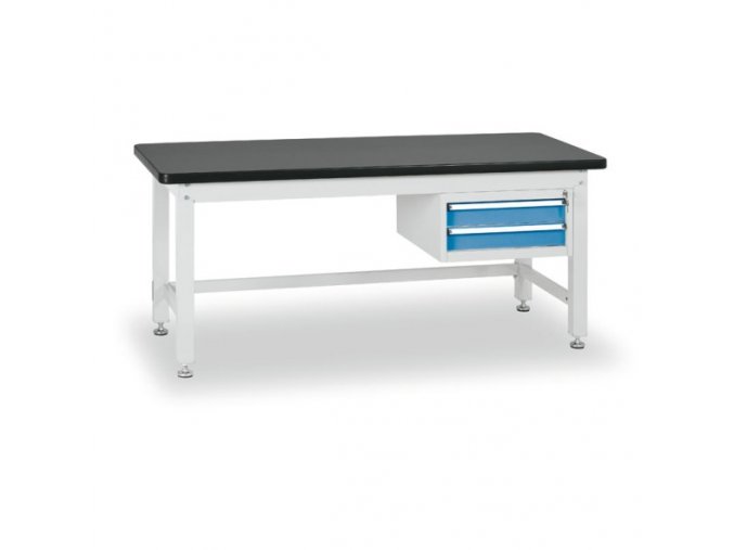 Pracovní stůl do dílny BL se závěsným boxem na nářadí, MDF + PVC deska, 2 zásuvky, 1800 x 750 x 800 mm