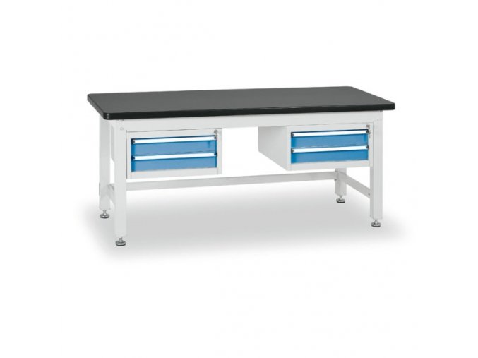 Pracovní stůl do dílny BL se 2 závěsnými boxy na nářadí, MDF + PVC deska, 4 zásuvky, 2100 x 750 x 800 mm