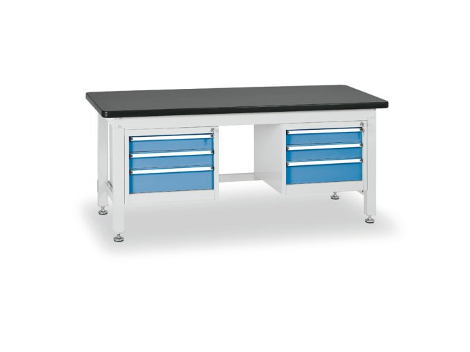 Profesionální dílenský stůl BL, 2x3 zásuvky, deska MDF + PVC, 1800x750 mm