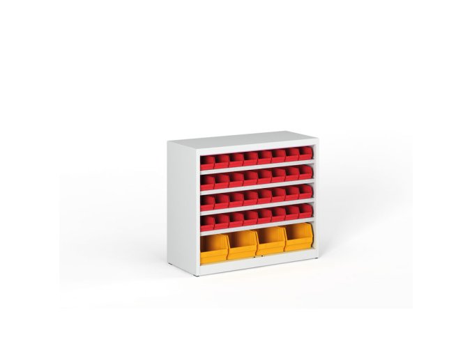 Regál s plastovými boxy BASIC  se zadní stěnou - 800 x 400 x 920 mm, 32x A, 4x C