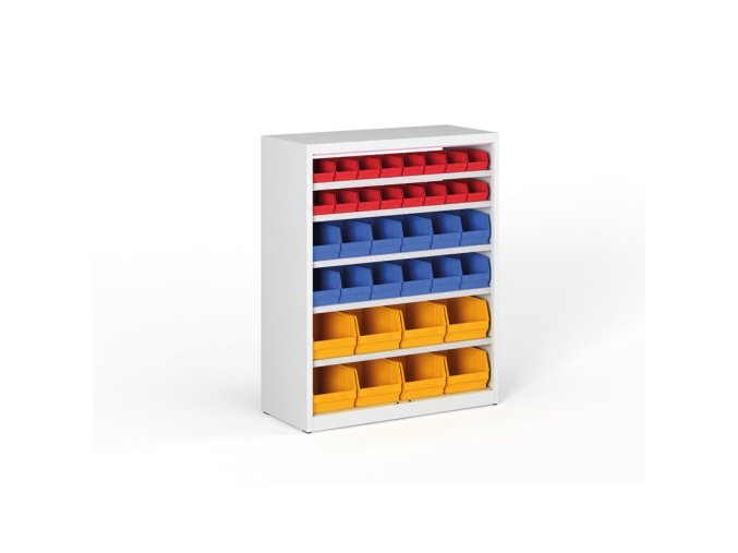 Regál s plastovými boxy BASIC se zadní stěnou - 1150 x 400 x 920 mm, 16x A, 12x B, 8x C