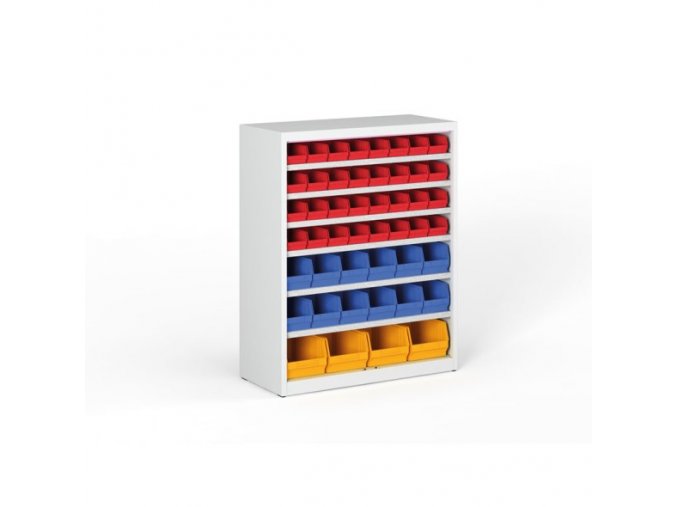 Regál s plastovými boxy BASIC se zadní stěnou - 1150 x 400 x 920 mm, 32xA, 12xB, 4xC