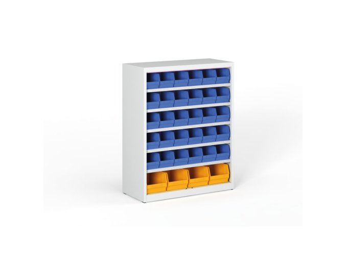 Regál s plastovými boxy BASIC se zadní stěnou - 1150 x 400 x 920 mm, 30x B, 4x C