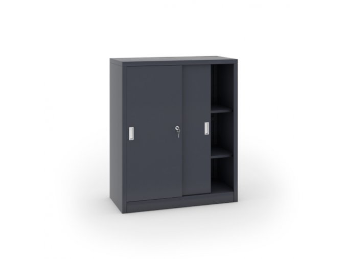 Kovová skříň s posuvnými dveřmi, 1200 x 1000 x 450 mm, tmavě šedá
