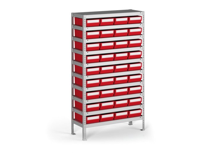 Regál s plastovými boxy ShelfBox, 1600 x 800 x 400 mm, 36x box E