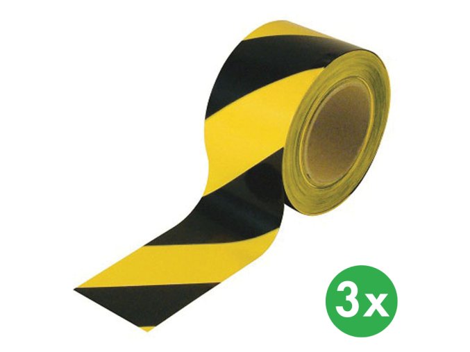 Výstražná samolepicí PVC páska, délka 18 m, 3 ks, žluto-černá