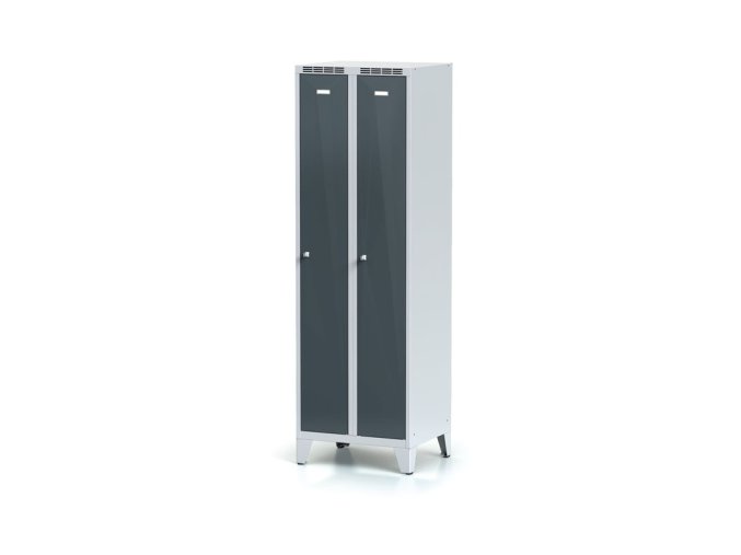 kovova satni skrinka na nohach 2 oddily 1920 x 600 x 500 mm otocny zamek tmave sede dvouplastove dvere 12707
