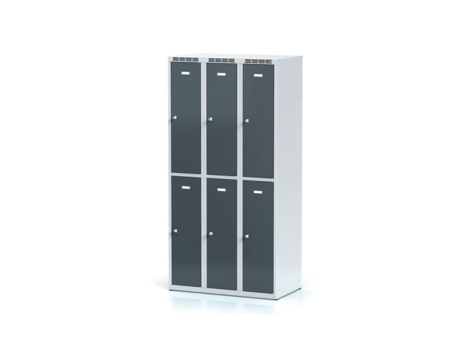 kovova satni skrinka s uloznymi boxy 6 boxu 1800 x 900 x 500 mm cylindricky zamek tmave sede dvere 12779