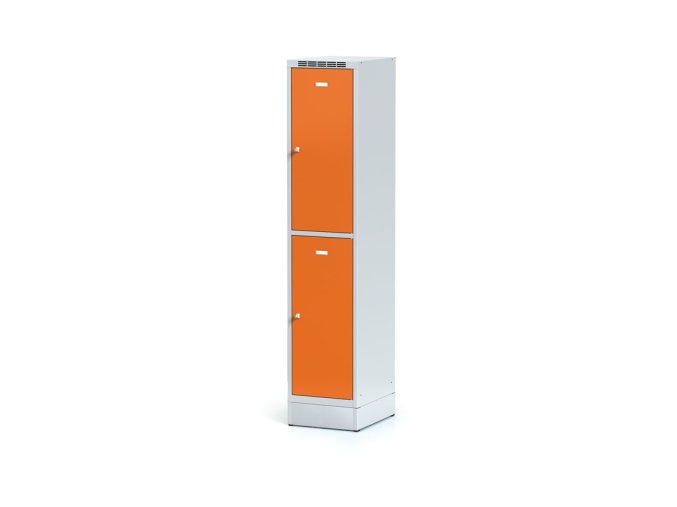 satni skrinka s uloznymi boxy na soklu 2 boxy 1920 x 400 x 500 mm cylindricky zamek oranzove dvere 11286