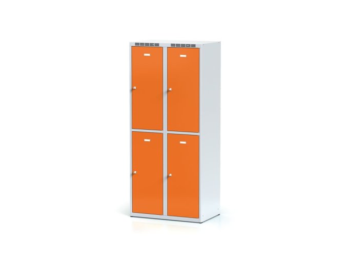 Šatní skříňka s úložnými boxy, 4 boxy, 1800 x 800 x 500 mm, cylindrický zámek, oranžové dveře