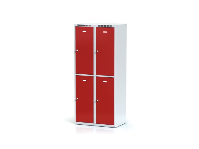 Šatní skříňka s úložnými boxy, 4 boxy, 1800 x 800 x 500 mm, otočný zámek, červené dveře