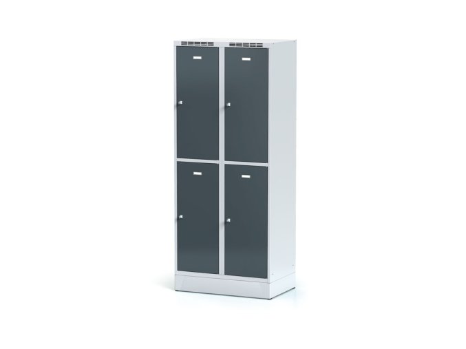 satni skrinka s uloznymi boxy na soklu 4 boxy 1920 x 800 x 500 mm otocny zamek tmave sede dvere 12772