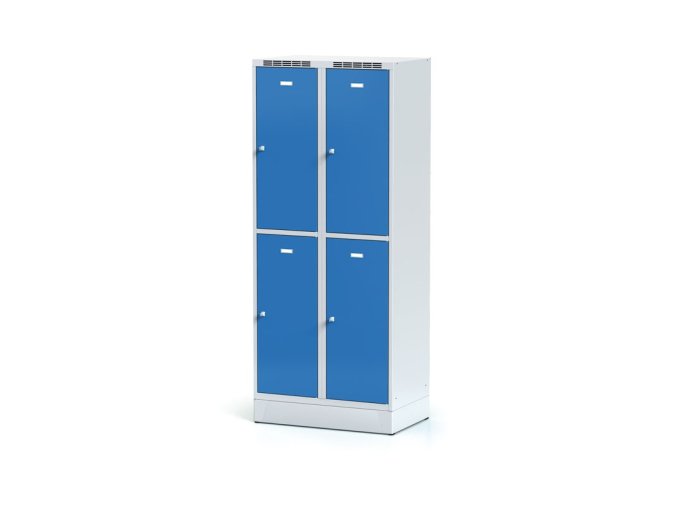 satni skrinka s uloznymi boxy na soklu 4 boxy 1920 x 800 x 500 mm cylindricky zamek modre dvere 11303