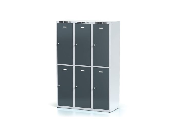 Šatní skříňka s úložnými boxy, 6 boxů, 1800 x 1200 x 500 mm, cylindrický zámek, tmavě šedé dveře