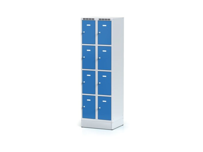 satni skrinka s uloznymi boxy na soklu 8 boxu 1920 x 600 x 500 mm cylindricky zamek modre dvere 11411
